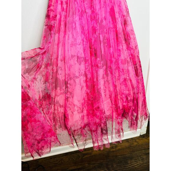 ML MONIQUE LHUILLIER Pink Floral Tulle Sweetheart Neckline A-Line Dress Size 14 - Picture 10 of 13
